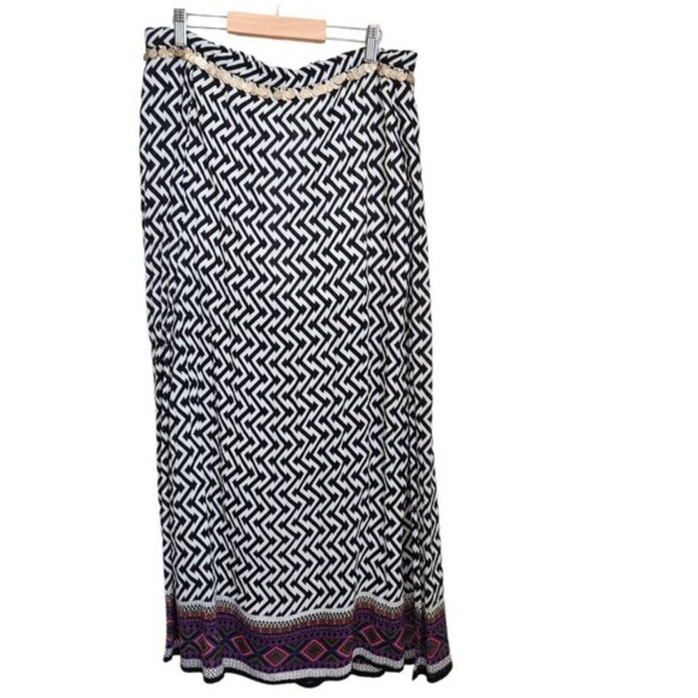 Earthbound Boho Maxi Skirt Geometric Women Size XL Gold Coins Side High Slit